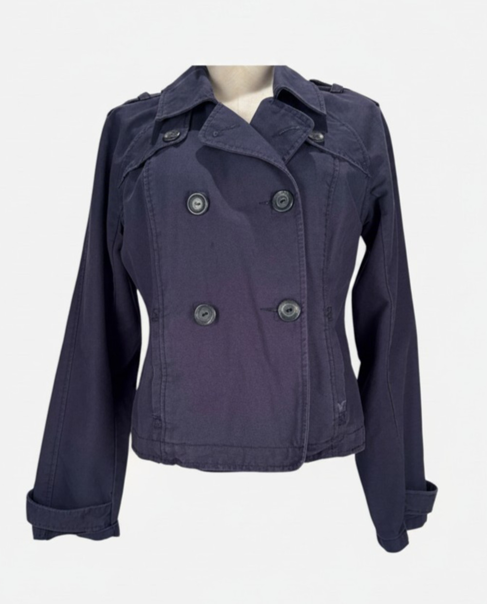 AMERICAN EAGLE Women's Double Breasted Cotton Lined Jacket Blue Blazer LG